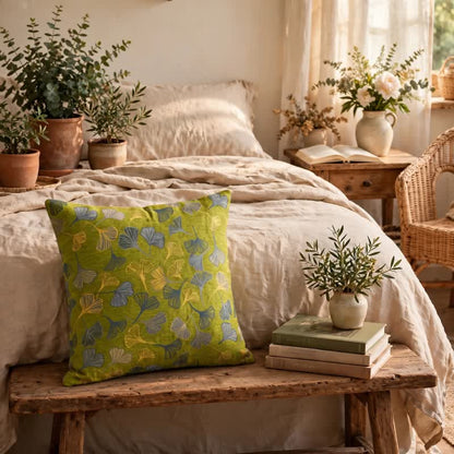Ownkoti Green Botanical Ginkgo Leaf Square Pillow - image 3