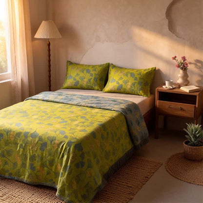 Ownkoti Vintage Green Ginkgo Leaf Cotton Bedspread Set - image 4
