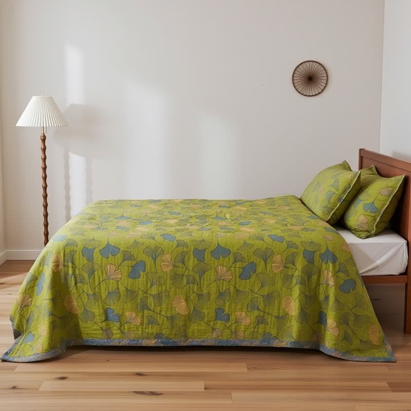 Ownkoti Vintage Green Ginkgo Leaf Cotton Bedspread Set - image 5