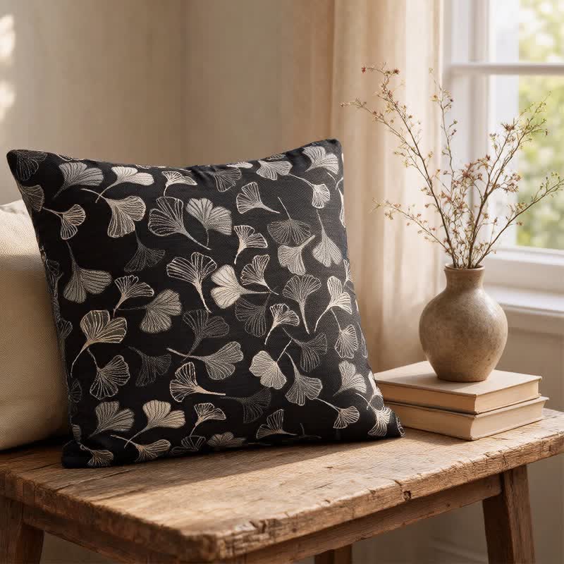 Ownkoti Vintage Black Ginkgo Leaf Throw Pillow - image 1