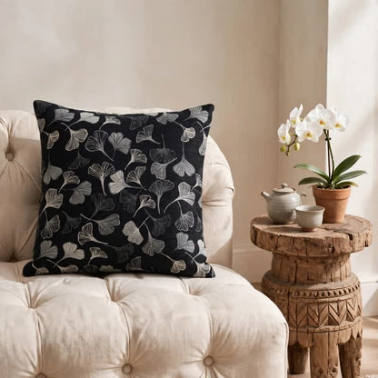 Ownkoti Vintage Black Ginkgo Leaf Throw Pillow - image 2