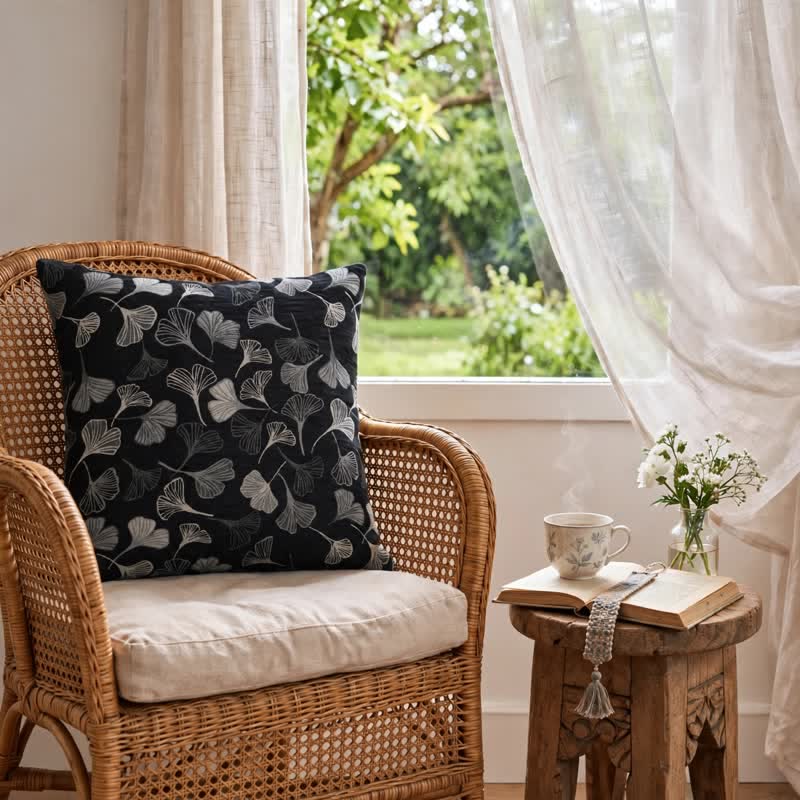 Ownkoti Vintage Black Ginkgo Leaf Throw Pillow - image 3