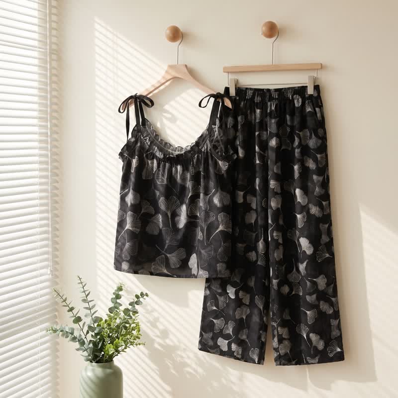 Ownkoti Vintage Ginkgo Leaf Cotton Cami Loungewear Set - image 1