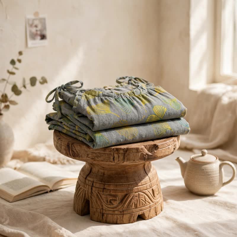 Ownkoti Retro Botanical Ginkgo Leaf Cotton Cami Loungewear Set - image 10
