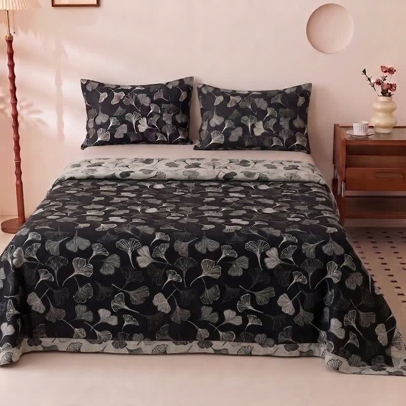 Ownkoti Vintage Black Ginkgo Leaf Reversible Cotton Bedding Set - image 2
