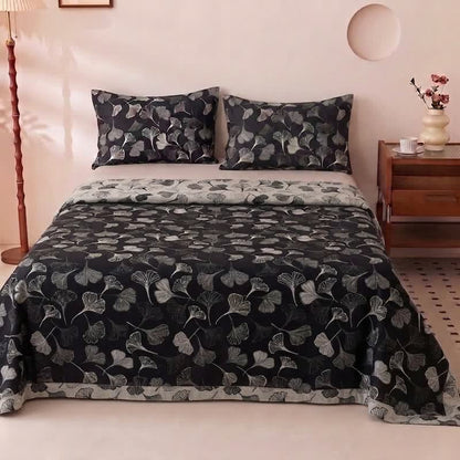 Ownkoti Vintage Black Ginkgo Leaf Reversible Cotton Bedding Set - image 2