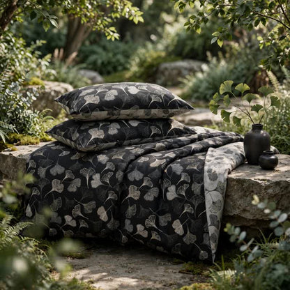 Ownkoti Vintage Black Ginkgo Leaf Reversible Cotton Bedding Set - Black - 2PCS Pillowcases - 40" x 20" - image 5