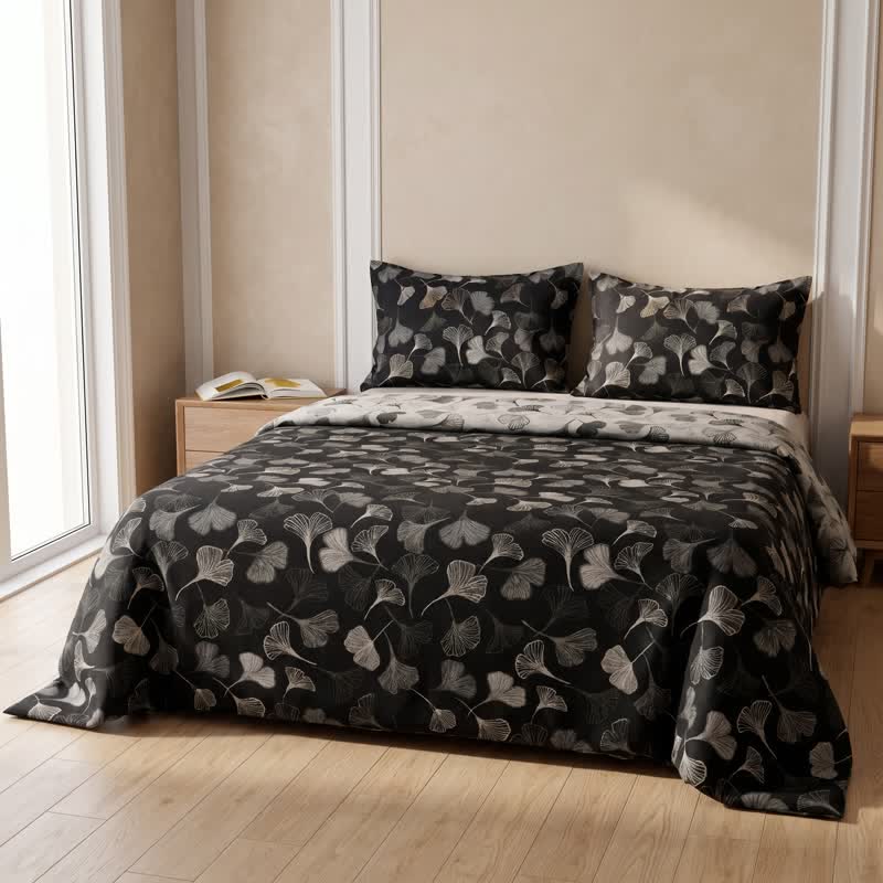Ownkoti Vintage Black Ginkgo Leaf Reversible Cotton Bedding Set - image 4