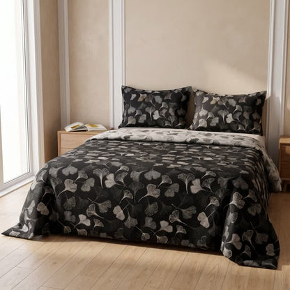 Ownkoti Vintage Black Ginkgo Leaf Reversible Cotton Bedding Set - image 4