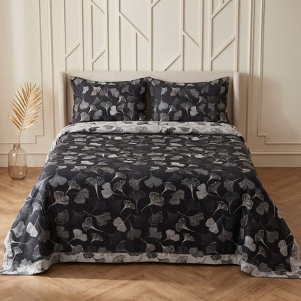 Ownkoti Vintage Black Ginkgo Leaf Reversible Cotton Bedding Set - Black - Bedspread with 2PCS Pillowcases - King - image 0