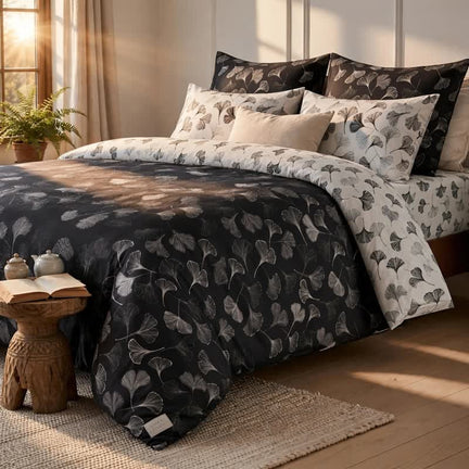 Ownkoti Vintage Black Ginkgo Leaf Reversible Cotton Bedding Set - Black - Bedding Set (4PCS) - King - image 0