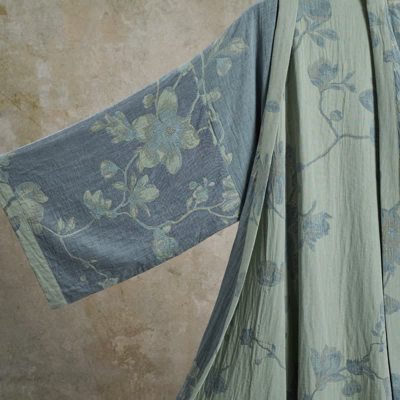Ownkoti Sage Blue Floral Cotton Kimono Robe - image 5