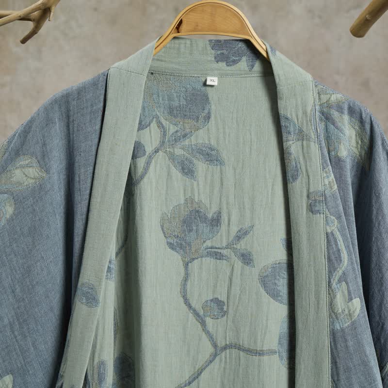 Ownkoti Sage Blue Floral Cotton Kimono Robe - image 3