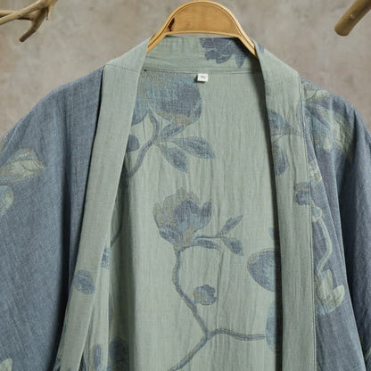 Ownkoti Sage Blue Floral Cotton Kimono Robe - image 3