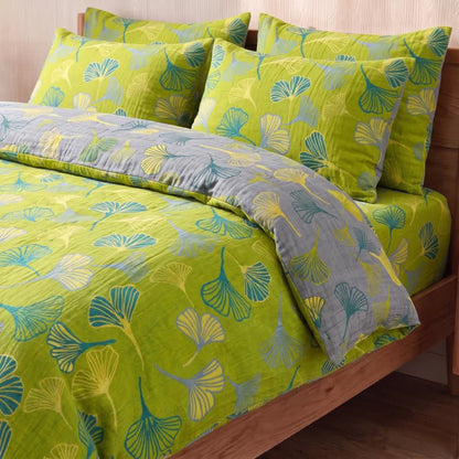 Ownkoti Vintage Green Ginkgo Leaf Cotton Reversible Bedding Set - Green - Bedding Set (4PCS) - King - image 0