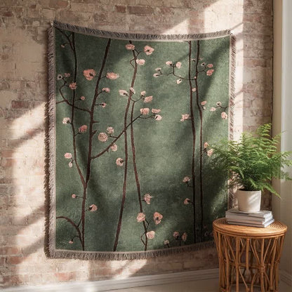Ownkoti Vintage Green Plum Blossom Tasseled Decorative Throw - image 1