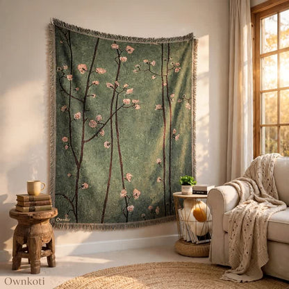 Ownkoti Vintage Green Plum Blossom Tasseled Decorative Throw - image 3
