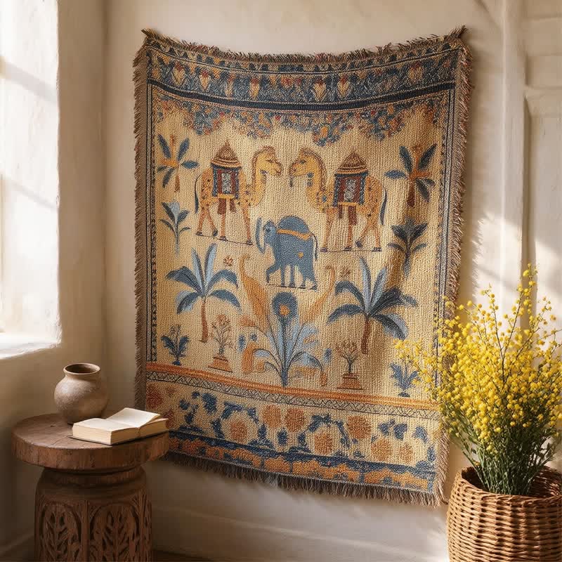 Ownkoti Vintage Camel Elephant Multi‑Purpose Throw - 63" x 51" - image 0