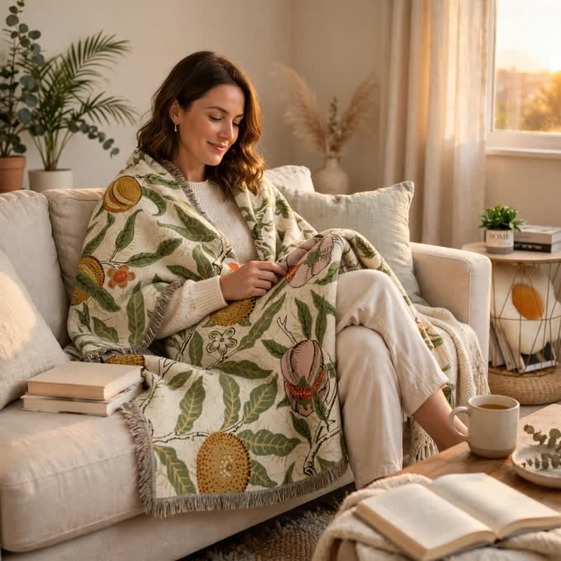 Ownkoti Vintage Pomegranate Floral Botanical Throw Blanket - image 5