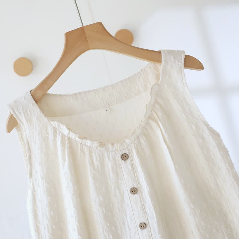 Ownkoti Beige Cotton Textured Sleeveless Lounge Dress - image 5