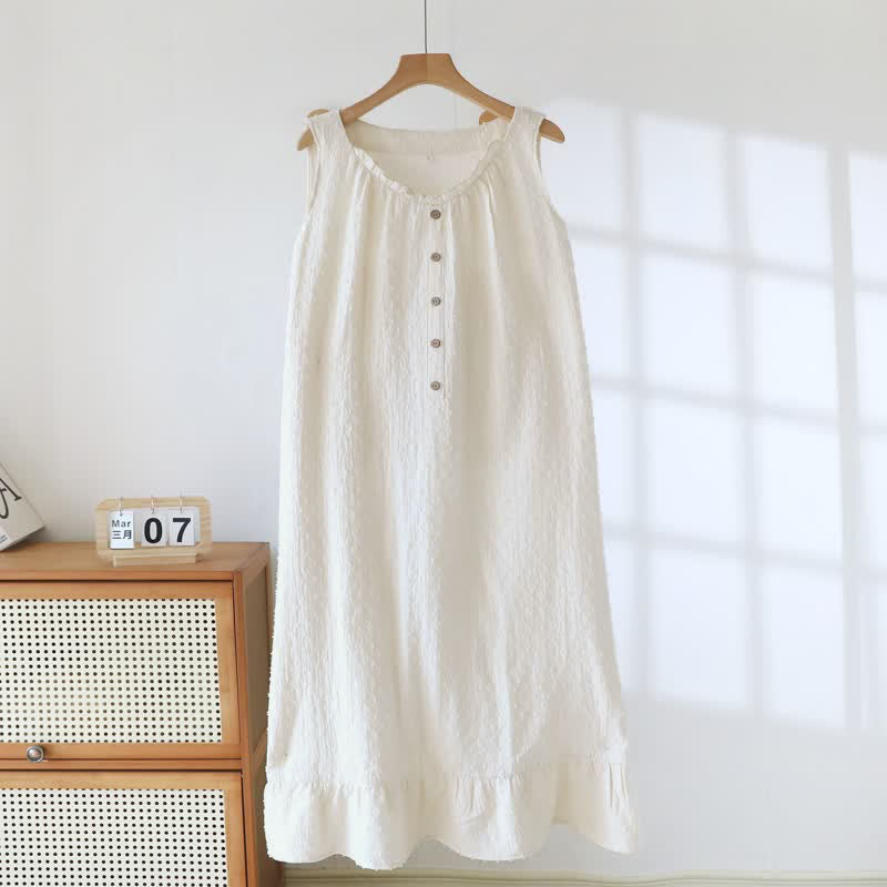 Ownkoti Beige Cotton Textured Sleeveless Lounge Dress - Beige - XL - image 0