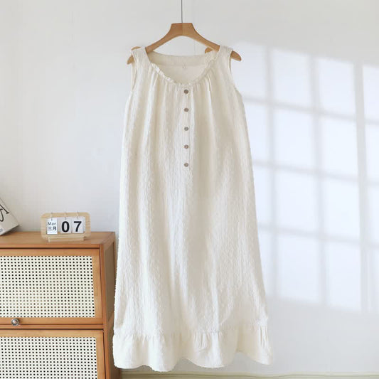 Ownkoti Beige Cotton Textured Sleeveless Lounge Dress - Beige - XL - image 0