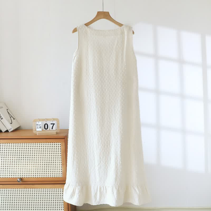 Ownkoti Beige Cotton Textured Sleeveless Lounge Dress - image 1
