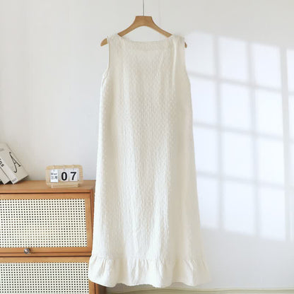 Ownkoti Beige Cotton Textured Sleeveless Lounge Dress - image 1