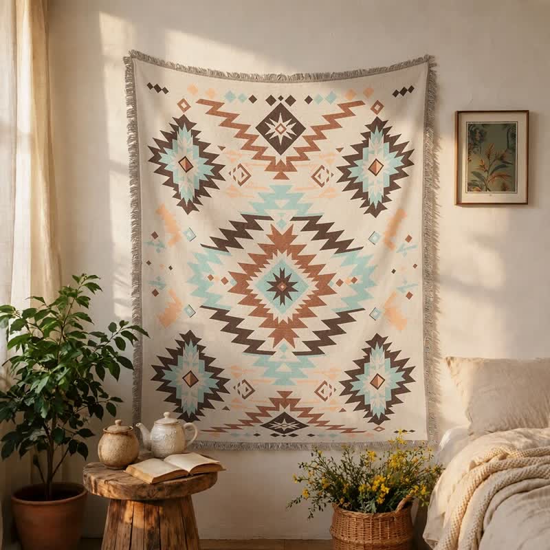 Ownkoti Bohemian Southwest Geometric Tasseled Decorative Throw - image 2