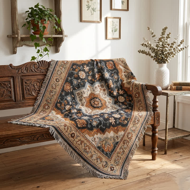 Ownkoti Retro Persian Floral Medallion Fringed Throw Blanket - image 2