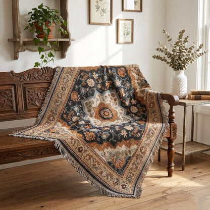 Ownkoti Retro Persian Floral Medallion Fringed Throw Blanket - image 2