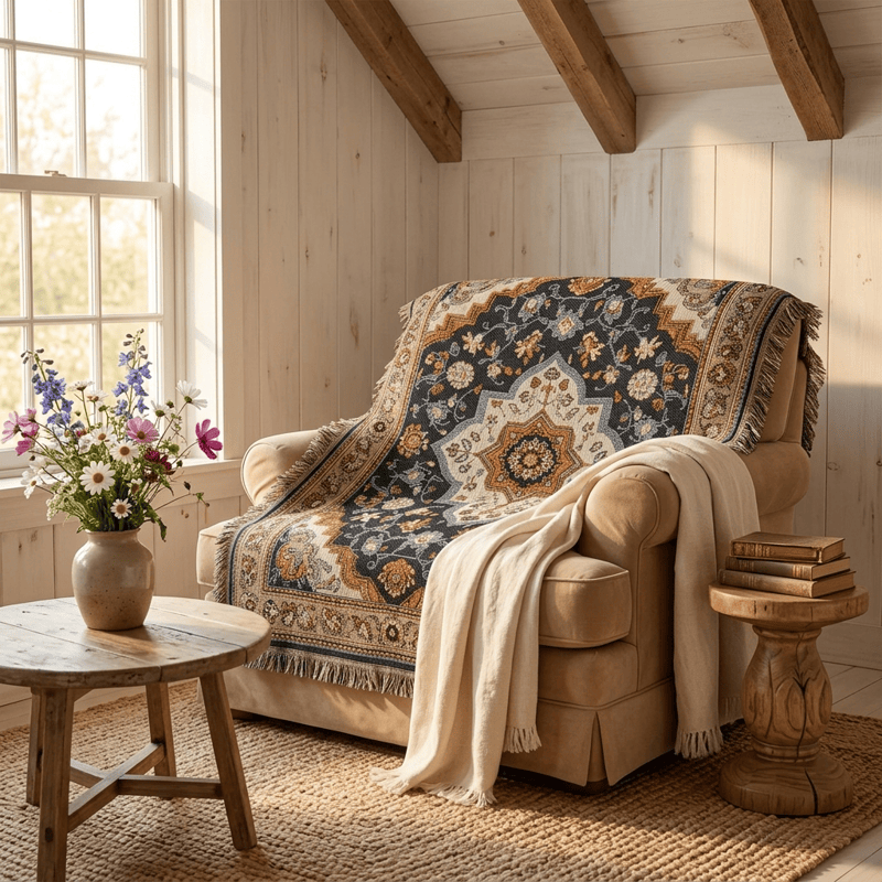 Ownkoti Retro Persian Floral Medallion Fringed Throw Blanket - image 3