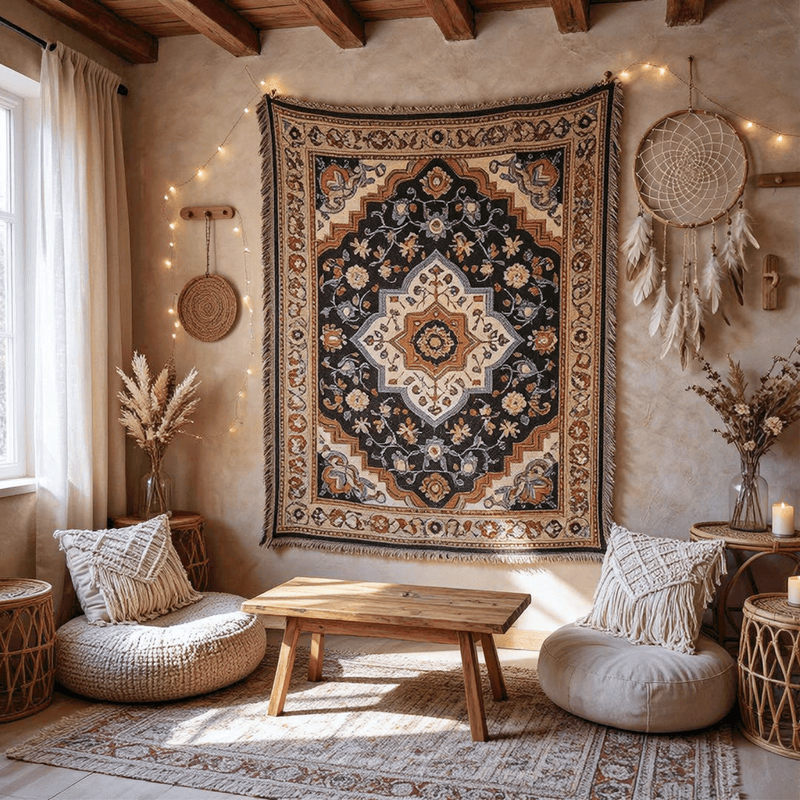 Ownkoti Retro Persian Floral Medallion Fringed Throw Blanket - image 1