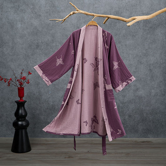 Ownkoti Butterfly Cotton Double Gauze Kimono Robe - Plum Purple - 2XL - image 0