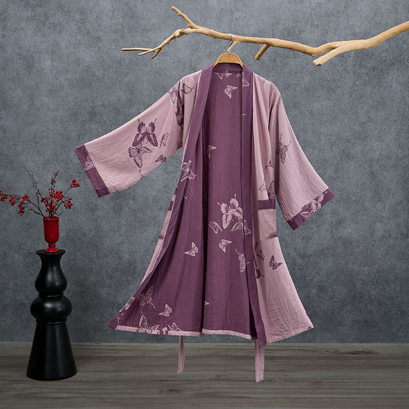 Ownkoti Butterfly Cotton Double Gauze Kimono Robe - Dusty Lavender - 2XL - image 7
