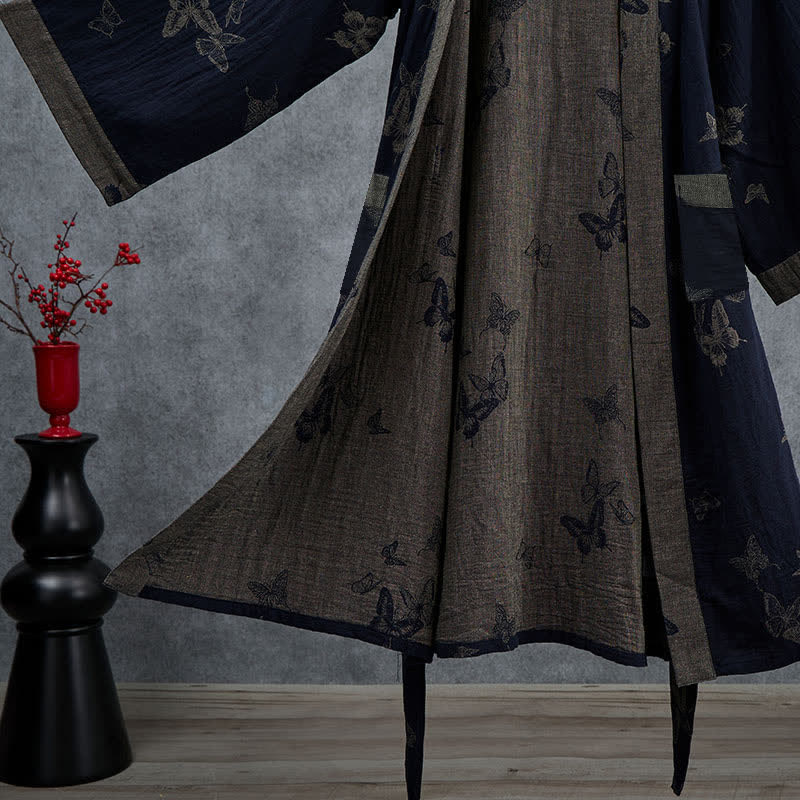 Ownkoti Navy Butterfly Cotton Double Gauze Kimono Robe - image 4