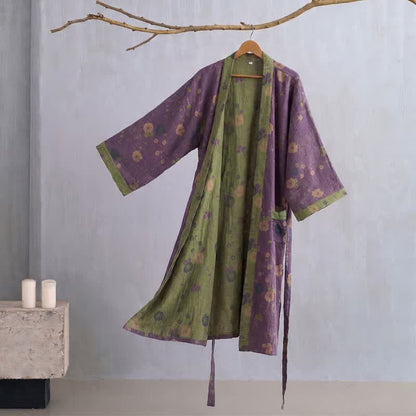 Ownkoti Garden Floral Organic Cotton Kimono Robe - Purple - 2XL - image 8