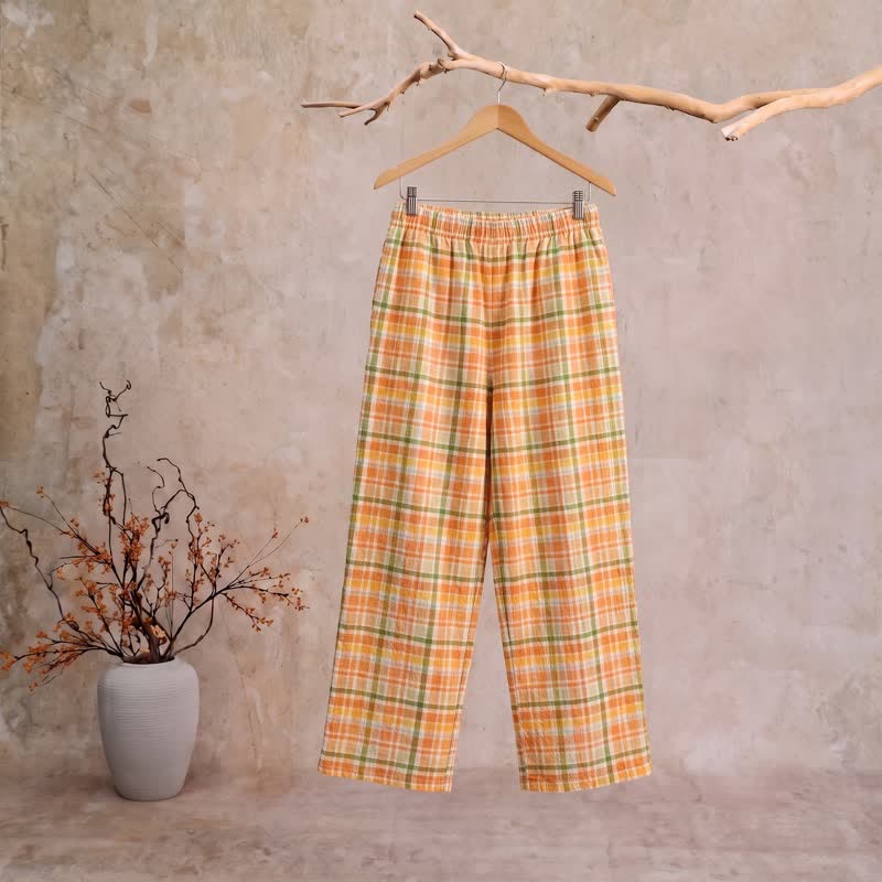 Ownkoti Orange‑Soda Plaid Cotton Gauge Lounge Pants - XL - image 0