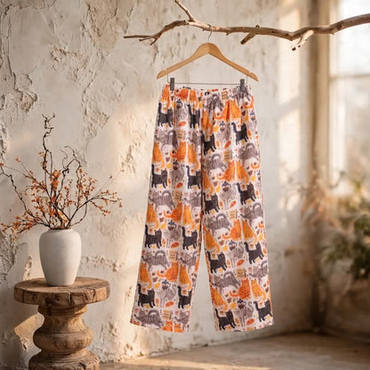 Ownkoti Cartoon Orange Cat Cotton Gauge Lounge Pants - image 1