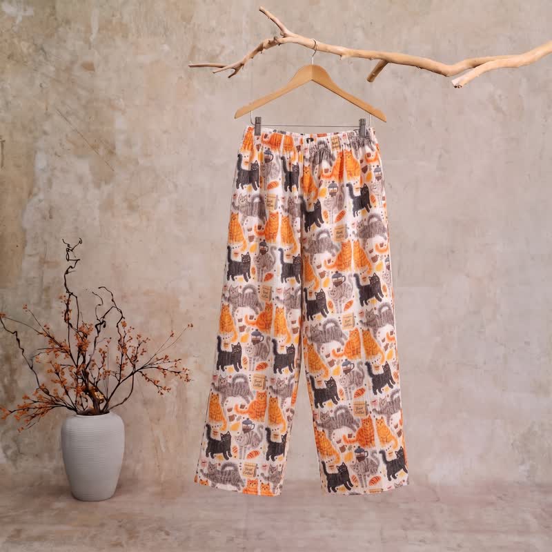 Ownkoti Cartoon Orange Cat Cotton Gauge Lounge Pants - XL - image 0