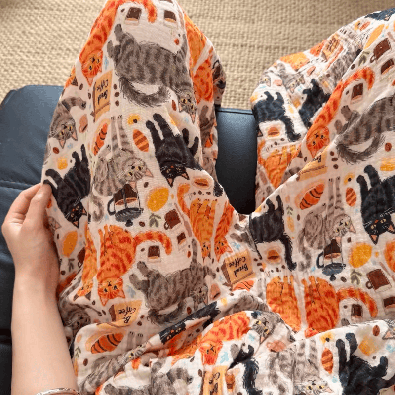 Ownkoti Cartoon Orange Cat Cotton Gauge Lounge Pants - image 4