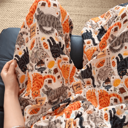 Ownkoti Cartoon Orange Cat Cotton Gauge Lounge Pants - image 4