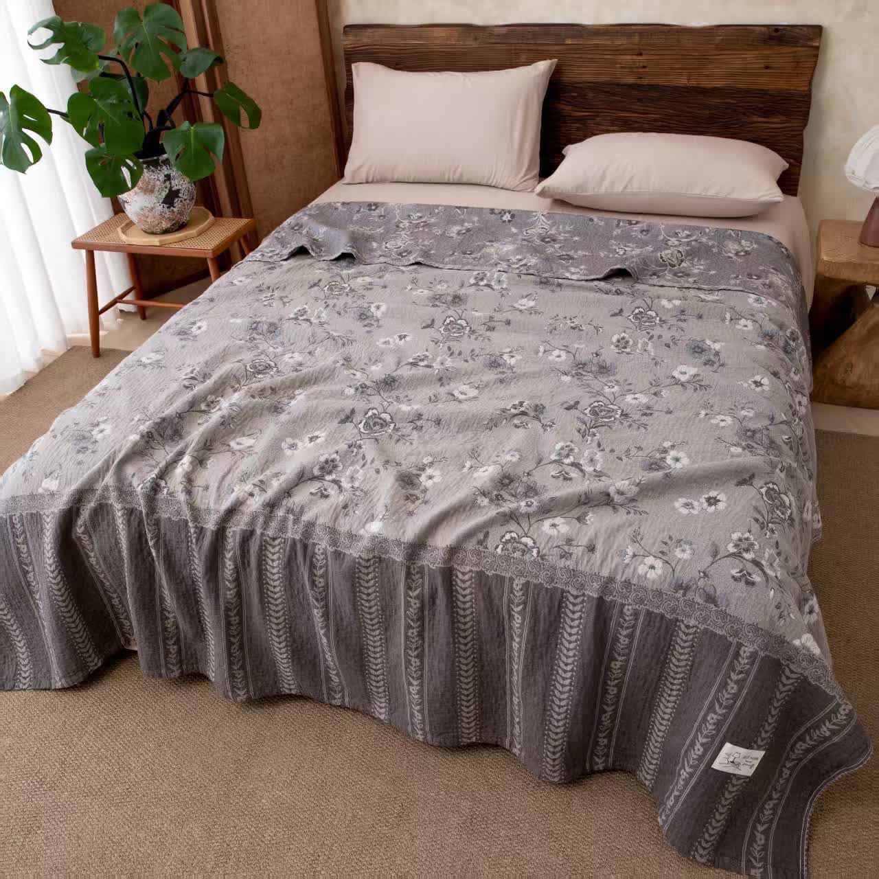 Ownkoti Cottage Bloom Lightweight Cotton Bed Quilt - Gray - King - image 1