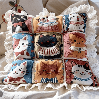 Ownkoti Lace‑Trim Grid‑Cat Cotton Chair Cushion - image 2