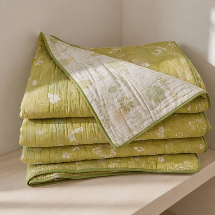 Ownkoti Soft Green Floral Reversible Cotton Quilt - Green - King - image 0