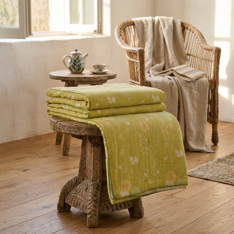 Ownkoti Soft Green Floral Reversible Cotton Quilt - image 2