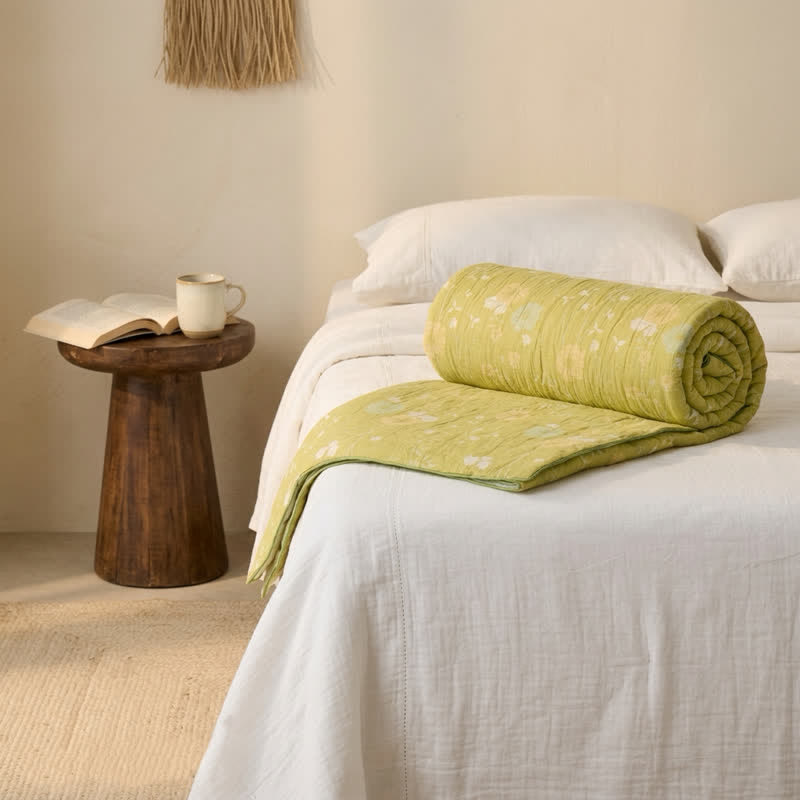 Ownkoti Soft Green Floral Reversible Cotton Quilt - image 3