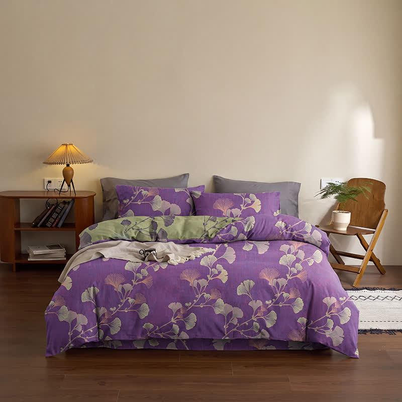 Ownkoti Retro Ginkgo Leaf Cotton Reversible Bedding Set - image 3