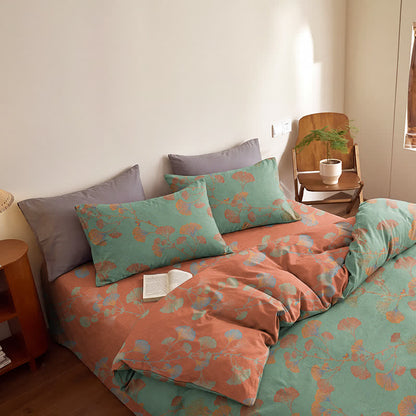 Ownkoti Retro Ginkgo Leaf Cotton Reversible Bedding Set - Green & Red - Bedding Set（4PCS） - Queen - image 13