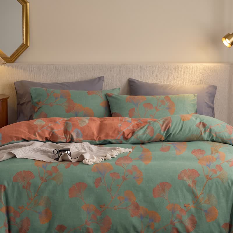 Ownkoti Retro Ginkgo Leaf Cotton Reversible Bedding Set - image 14
